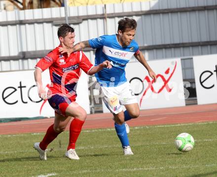 Fussball. Regionalliga. VSV gegen SAK.  Michael Kirisits  (VSV), Darjan Aleksic(SAK). Villach, 22.3.2014.
Foto: Kuess
---
pressefotos, pressefotografie, kuess, qs, qspictures, sport, bild, bilder, bilddatenbank