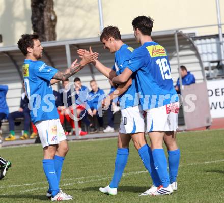 Fussball. Regionalliga. VSV gegen SAK. Torjubel Moritz Guetz, Luka Caculovic, Michael Kirisits (VSV). Villach, 22.3.2014.
Foto: Kuess
---
pressefotos, pressefotografie, kuess, qs, qspictures, sport, bild, bilder, bilddatenbank