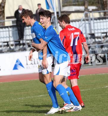 Fussball. Regionalliga. VSV gegen SAK. Torjubel Moritz Guetz, Luka Caculovic,  (VSV). Villach, 22.3.2014.
Foto: Kuess
---
pressefotos, pressefotografie, kuess, qs, qspictures, sport, bild, bilder, bilddatenbank