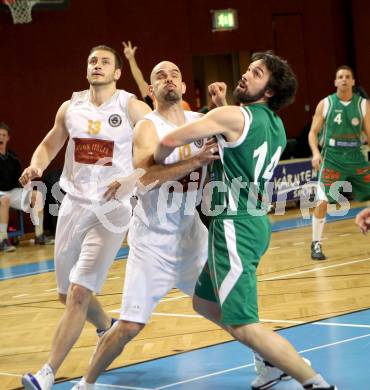 Basketball 2. Bundesliga. Woerthersee Piraten gegen BK Mattersburg Rocks. Maximilian Kunovjanek, Joachim Buggelsheim (Piraten), Mach Michael  (Mattersburg). Klagenfurt, am 22.3.2014.
Foto: Kuess 
---
pressefotos, pressefotografie, kuess, qs, qspictures, sport, bild, bilder, bilddatenbank