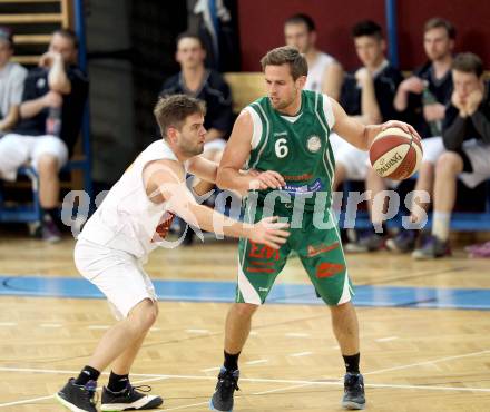 Basketball 2. Bundesliga. Woerthersee Piraten gegen BK Mattersburg Rocks.  Christian Erschen (Piraten), Jandl David (Mattersburg). Klagenfurt, am 22.3.2014.
Foto: Kuess 
---
pressefotos, pressefotografie, kuess, qs, qspictures, sport, bild, bilder, bilddatenbank