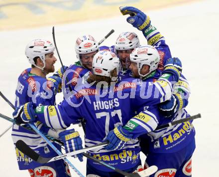 EBEL. Eishockey Bundesliga. EC VSV gegen HCB Suedtirol. Torjubel Gerhard Unterluggauer, Cole Jarrett, John Hughes, Derek Ryan, Eric Hunter (VSV). Villach, am 25.3.2014.
Foto: Kuess 


---
pressefotos, pressefotografie, kuess, qs, qspictures, sport, bild, bilder, bilddatenbank