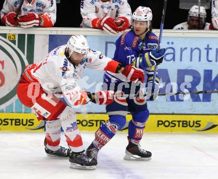 EBEL. Eishockey Bundesliga. EC VSV gegen HCB Suedtirol. John Hughes (VSV), Davide Nicoletti (Bozen). Villach, am 25.3.2014.
Foto: Kuess 


---
pressefotos, pressefotografie, kuess, qs, qspictures, sport, bild, bilder, bilddatenbank