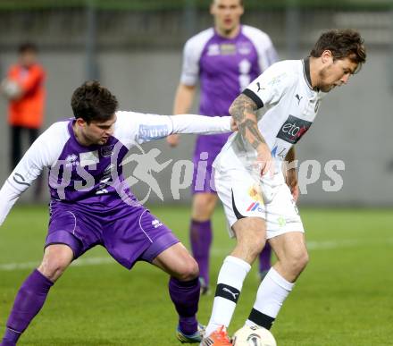 Fussball Regionalliga. SK Austria Klagenfurt gegen VSV. Andreas Tiffner, (Austria Klagenfurt), Michael Kirisits (VSV). Klagenfurt, 28.3.2014.
Foto: Kuess
---
pressefotos, pressefotografie, kuess, qs, qspictures, sport, bild, bilder, bilddatenbank