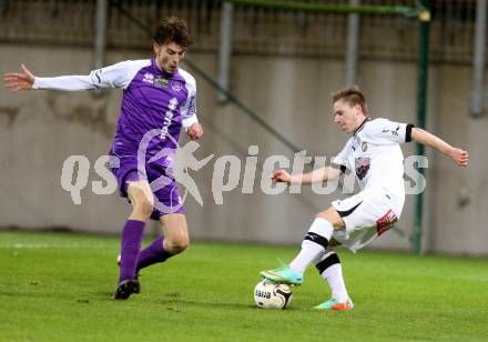 Fussball Regionalliga. SK Austria Klagenfurt gegen VSV. Marco Leininger, (Austria Klagenfurt), Mario  Walter Rumbold (VSV). Klagenfurt, 28.3.2014.
Foto: Kuess
---
pressefotos, pressefotografie, kuess, qs, qspictures, sport, bild, bilder, bilddatenbank