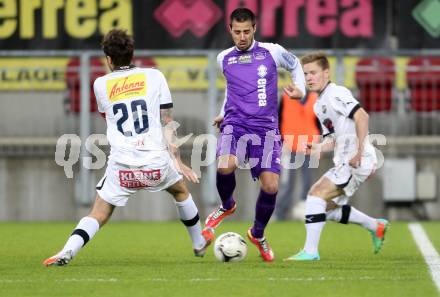 Fussball Regionalliga. SK Austria Klagenfurt gegen VSV. Abian Jose Serrano Davila,  (Austria Klagenfurt), Michael Kirisits (VSV). Klagenfurt, 28.3.2014.
Foto: Kuess
---
pressefotos, pressefotografie, kuess, qs, qspictures, sport, bild, bilder, bilddatenbank