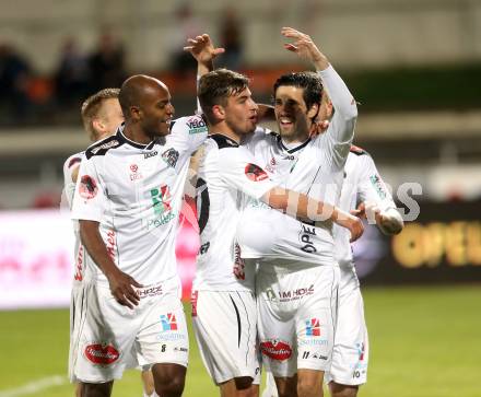 Fussball. tipp3-Bundesliga powered by T-Mobile. RZ Pellets WAC gegen SC Wiener Neustadt. Torjubel De Oliveira Silvio Carlos, Ynclan Pajares Jacobo Maria, Stefan Schwendinger (WAC). Wolfsberg, am 29.3.2014.
Foto: Kuess

---
pressefotos, pressefotografie, kuess, qs, qspictures, sport, bild, bilder, bilddatenbank