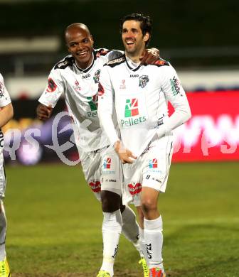 Fussball. tipp3-Bundesliga powered by T-Mobile. RZ Pellets WAC gegen SC Wiener Neustadt. Torjubel De Oliveira Silvio Carlos, Ynclan Pajares Jacobo Maria (WAC). Wolfsberg, am 29.3.2014.
Foto: Kuess

---
pressefotos, pressefotografie, kuess, qs, qspictures, sport, bild, bilder, bilddatenbank