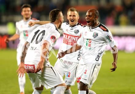 Fussball. tipp3-Bundesliga powered by T-Mobile. RZ Pellets WAC gegen SC Wiener Neustadt. Torjubel De Oliveira Silvio Carlos,  Manuel Kerhe, Peter Zulj (WAC). Wolfsberg, am 29.3.2014.
Foto: Kuess

---
pressefotos, pressefotografie, kuess, qs, qspictures, sport, bild, bilder, bilddatenbank