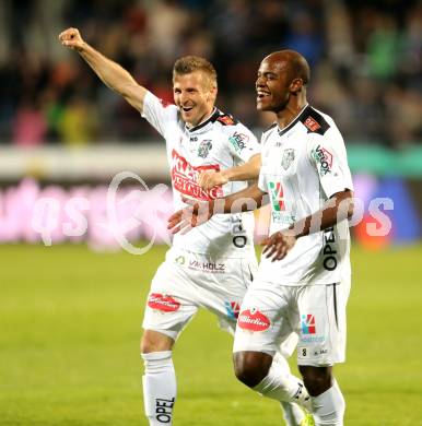 Fussball. tipp3-Bundesliga powered by T-Mobile. RZ Pellets WAC gegen SC Wiener Neustadt. Torjubel De Oliveira Silvio Carlos,  Manuel Kerhe, (WAC). Wolfsberg, am 29.3.2014.
Foto: Kuess

---
pressefotos, pressefotografie, kuess, qs, qspictures, sport, bild, bilder, bilddatenbank