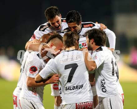 Fussball. tipp3-Bundesliga powered by T-Mobile. RZ Pellets WAC gegen SC Wiener Neustadt. Torjubel De Oliveira Silvio Carlos, Ynclan Pajares Jacobo Maria,  Manuel Kerhe, Peter Zulj, Michael Sollbauer, Roland Putsche (WAC). Wolfsberg, am 29.3.2014.
Foto: Kuess

---
pressefotos, pressefotografie, kuess, qs, qspictures, sport, bild, bilder, bilddatenbank