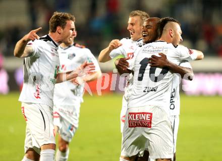 Fussball. tipp3-Bundesliga powered by T-Mobile. RZ Pellets WAC gegen SC Wiener Neustadt. Torjubel De Oliveira Silvio Carlos,  Manuel Kerhe, Peter Zulj, Michael Sollbauer (WAC). Wolfsberg, am 29.3.2014.
Foto: Kuess

---
pressefotos, pressefotografie, kuess, qs, qspictures, sport, bild, bilder, bilddatenbank