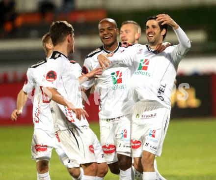 Fussball. tipp3-Bundesliga powered by T-Mobile. RZ Pellets WAC gegen SC Wiener Neustadt. Torjubel De Oliveira Silvio Carlos, Ynclan Pajares Jacobo Maria (WAC). Wolfsberg, am 29.3.2014.
Foto: Kuess

---
pressefotos, pressefotografie, kuess, qs, qspictures, sport, bild, bilder, bilddatenbank