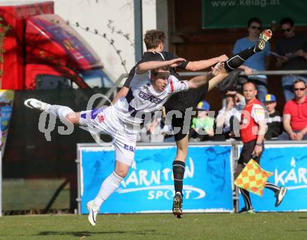 Fussball Regionalliga. SAK gegen WAC Amateure. Darijo Biscan, (SAK),  Fabian Hafner  (WAC). Welzenegg,, am 29.3.2014.
Foto: Kuess
---
pressefotos, pressefotografie, kuess, qs, qspictures, sport, bild, bilder, bilddatenbank