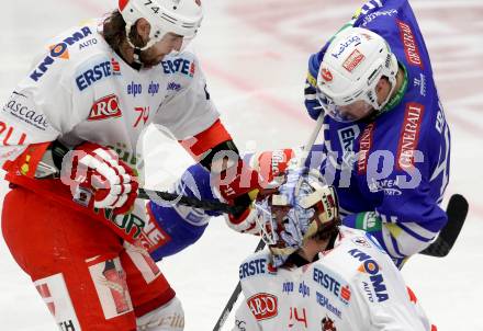 EBEL. Eishockey Bundesliga. EC VSV gegen HCB Suedtirol. Curtis Fraser, VSV), Jaroslav Huebl, Davide Nicoletti ( (Bozen). Villach, am 30.3.2014.
Foto: Kuess 


---
pressefotos, pressefotografie, kuess, qs, qspictures, sport, bild, bilder, bilddatenbank