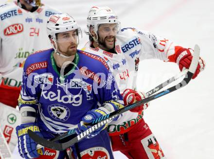 EBEL. Eishockey Bundesliga. EC VSV gegen HCB Suedtirol. Eric Hunter, (VSV), Hannes Oberdoerfer  (Bozen). Villach, am 30.3.2014.
Foto: Kuess 


---
pressefotos, pressefotografie, kuess, qs, qspictures, sport, bild, bilder, bilddatenbank