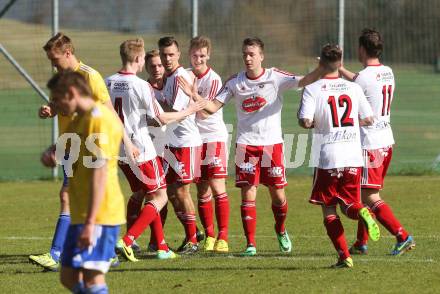 Fussball Unterliga Ost. Ludmannsdorf gegen St. Michael/Bleiburg. Torjubel (Ludmannsdorf). Ludmannsdorf, am 30.3.2014.
Foto: Kuess
---
pressefotos, pressefotografie, kuess, qs, qspictures, sport, bild, bilder, bilddatenbank