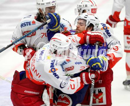 EBEL. Eishockey Bundesliga. EC VSV gegen HCB Suedtirol. Brock McBride, (VSV), Matt Tomassoni  (Bozen). Villach, am 30.3.2014.
Foto: Kuess 


---
pressefotos, pressefotografie, kuess, qs, qspictures, sport, bild, bilder, bilddatenbank