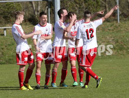 Fussball Unterliga Ost. Ludmannsdorf gegen St. Michael/Bleiburg. Torjubel (Ludmannsdorf). Ludmannsdorf, am 30.3.2014.
Foto: Kuess
---
pressefotos, pressefotografie, kuess, qs, qspictures, sport, bild, bilder, bilddatenbank