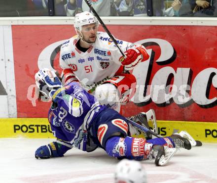 EBEL. Eishockey Bundesliga. EC VSV gegen HCB Suedtirol. John Hughes, (VSV),  Joseph Charlebois  (Bozen). Villach, am 30.3.2014.
Foto: Kuess 


---
pressefotos, pressefotografie, kuess, qs, qspictures, sport, bild, bilder, bilddatenbank