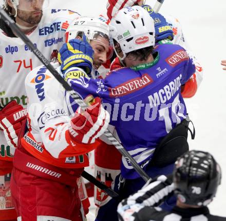 EBEL. Eishockey Bundesliga. EC VSV gegen HCB Suedtirol. Brock McBride, (VSV), Matt Tomassoni  (Bozen). Villach, am 30.3.2014.
Foto: Kuess 


---
pressefotos, pressefotografie, kuess, qs, qspictures, sport, bild, bilder, bilddatenbank