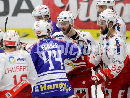 EBEL. Eishockey Bundesliga. EC VSV gegen HCB Suedtirol. Curtis Fraser,  (VSV), Macgregor Sharp (Bozen). Villach, am 30.3.2014.
Foto: Kuess 


---
pressefotos, pressefotografie, kuess, qs, qspictures, sport, bild, bilder, bilddatenbank