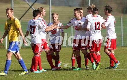 Fussball Unterliga Ost. Ludmannsdorf gegen St. Michael/Bleiburg. Torjubel (Ludmannsdorf). Ludmannsdorf, am 30.3.2014.
Foto: Kuess
---
pressefotos, pressefotografie, kuess, qs, qspictures, sport, bild, bilder, bilddatenbank