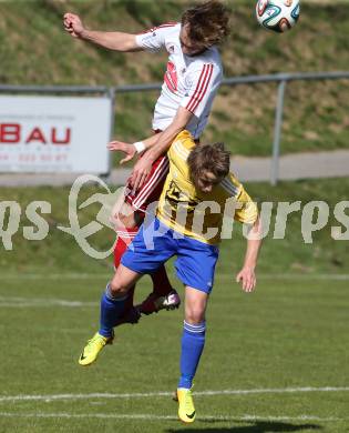 Fussball Unterliga Ost. Ludmannsdorf gegen St. Michael/Bleiburg. Dejan Smeh (Ludmannsdorf),  Manuel Krainz (St. Michael). Ludmannsdorf, am 30.3.2014.
Foto: Kuess
---
pressefotos, pressefotografie, kuess, qs, qspictures, sport, bild, bilder, bilddatenbank