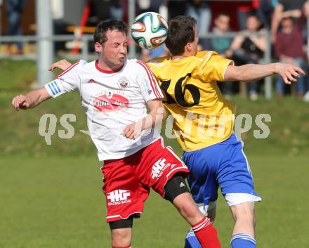 Fussball Unterliga Ost. Ludmannsdorf gegen St. Michael/Bleiburg. Sablatnik Michael (Ludmannsdorf),  Michael Hubert Zidej (St. Michael). Ludmannsdorf, am 30.3.2014.
Foto: Kuess
---
pressefotos, pressefotografie, kuess, qs, qspictures, sport, bild, bilder, bilddatenbank