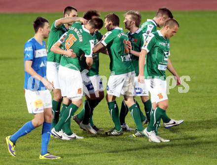 Fussball Regionalliga. VSV gegen Wallern. Torjubel (Wallern). Villach, 4.4.2014.
Foto: Kuess
---
pressefotos, pressefotografie, kuess, qs, qspictures, sport, bild, bilder, bilddatenbank