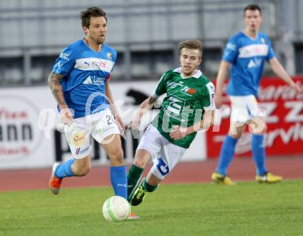 Fussball Regionalliga. VSV gegen Wallern. Michael Kirisits,  (VSV), Michael Schildberger (Wallern). Villach, 4.4.2014.
Foto: Kuess
---
pressefotos, pressefotografie, kuess, qs, qspictures, sport, bild, bilder, bilddatenbank