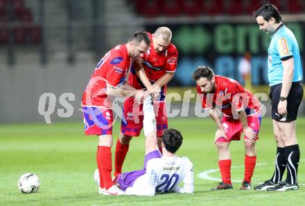 Fussball Regionalliga. SK Austria Klagenfurt gegen SAK. Andreas Tiffner, (Austria Klagenfurt), Goran Jolic, Christian Dlopst, Helmut Koenig  (SAK). Klagenfurt, 11.4.2014.
Foto: Kuess
---
pressefotos, pressefotografie, kuess, qs, qspictures, sport, bild, bilder, bilddatenbank