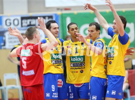 Volleyball Bundesliga. AVL Finalspiel. SK Aich/Dob gegen Hypo Tirol. Jubel (Aich). Bleiburg, 12.4.2014.
Foto: Kuess
---
pressefotos, pressefotografie, kuess, qs, qspictures, sport, bild, bilder, bilddatenbank