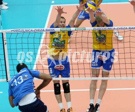 Volleyball Bundesliga. AVL Finalspiel. SK Aich/Dob gegen Hypo Tirol. Rok Satler, Peter Wohlfahrtstaetter (Aich). Bleiburg, 12.4.2014.
Foto: Kuess
---
pressefotos, pressefotografie, kuess, qs, qspictures, sport, bild, bilder, bilddatenbank