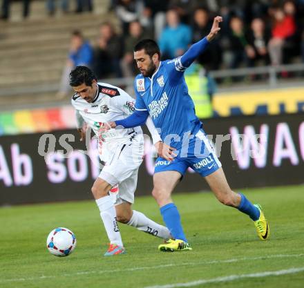 Fussball BUndesliga. RZ Pellets WAC gegen SV Scholz Groedig. Jacobo, (WAC), Jimenez Cabrera Ione Agoney (Groedig). Wolfsberg, am 12.4.2014.
Foto: Kuess

---
pressefotos, pressefotografie, kuess, qs, qspictures, sport, bild, bilder, bilddatenbank