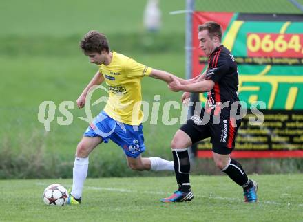 Fussball Unterliga Ost. St. Margarethen/Lav. gegen St. Michael/Lav. Matthias Moitzi (St. Margarethen), Stefan Arzberger (St. Michael). St. Margarethen/Lavanttal, am 12.4.2014.
Foto: Kuess
---
pressefotos, pressefotografie, kuess, qs, qspictures, sport, bild, bilder, bilddatenbank