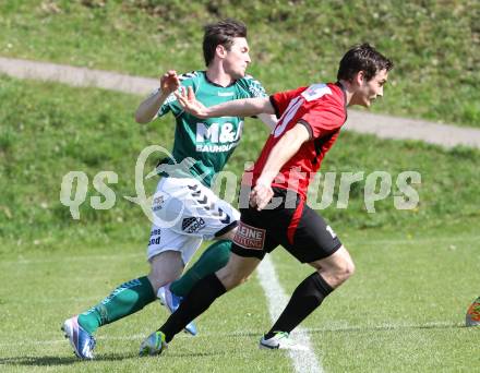 Fussball. Kaerntner Liga. Maria Saal gegen SV Feldkirchen/SV Oberglan. Marco MÃ¼ller (Maria Saal), Mario Antunovic (Feldkirchen). Maria Saal, 12.4.2014.
Foto: Kuess
---
pressefotos, pressefotografie, kuess, qs, qspictures, sport, bild, bilder, bilddatenbank