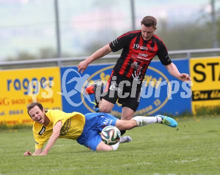 Fussball Unterliga Ost. St. Margarethen/Lav. gegen St. Michael/Lav. Alexander Brunner (St. Margarethen), Florian Schatz (St. Michael). St. Margarethen/Lavanttal, am 12.4.2014.
Foto: Kuess
---
pressefotos, pressefotografie, kuess, qs, qspictures, sport, bild, bilder, bilddatenbank