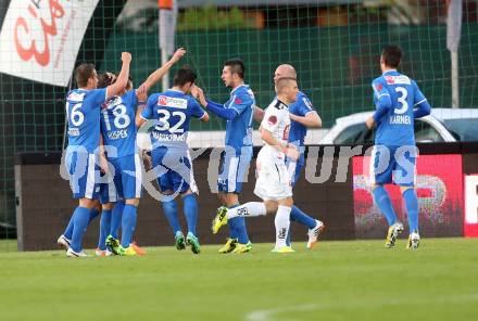 Fussball BUndesliga. RZ Pellets WAC gegen SV Scholz Groedig. Torjubel Groedig. Wolfsberg, am 12.4.2014.
Foto: Kuess

---
pressefotos, pressefotografie, kuess, qs, qspictures, sport, bild, bilder, bilddatenbank