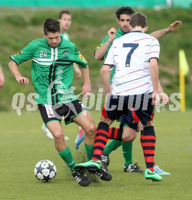 Fussball Unterliga Ost. Poggersdorf gegen St. Stefan/Lav. Fabian Krenn,  (Poggersdorf), Stephan Baumgartner (St. Stefan), Poggersdorf, am 13.4.2014.
Foto: Kuess
---
pressefotos, pressefotografie, kuess, qs, qspictures, sport, bild, bilder, bilddatenbank