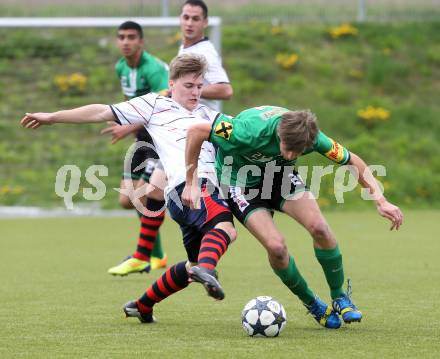 Fussball Unterliga Ost. Poggersdorf gegen St. Stefan/Lav. Gerhard Krumpl,  (Poggersdorf), Juergen Simonitsch (St. Stefan), Poggersdorf, am 13.4.2014.
Foto: Kuess
---
pressefotos, pressefotografie, kuess, qs, qspictures, sport, bild, bilder, bilddatenbank