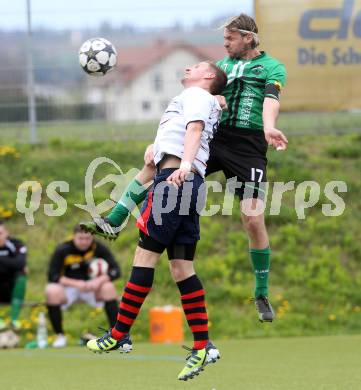 Fussball Unterliga Ost. Poggersdorf gegen St. Stefan/Lav.  Christian Fuiko, (Poggersdorf), Guenther Feimuth  (St. Stefan), Poggersdorf, am 13.4.2014.
Foto: Kuess
---
pressefotos, pressefotografie, kuess, qs, qspictures, sport, bild, bilder, bilddatenbank