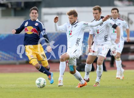 Fussball OEFB Cup. RZ Pellets WAC gegen FC Red Bull Salzburg.  Boris Huettenbrenner, Michael Sollbauer, (WAC), Borges De Cavalho Alan Douglas (Salzburg). Wolfsberg, am 16.4.2014.
Foto: Kuess

---
pressefotos, pressefotografie, kuess, qs, qspictures, sport, bild, bilder, bilddatenbank