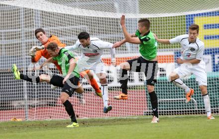 Fussball Regionalliga. RZ Pellets WAC gegen Pasching. Marko Soldo, Jose Antonio Solano Moreno, Maximilian Ritscher, (WAC),  Lukas Moessner, Duje Caleta-Car (Pasching). Wolfsberg, am 20.4.2014.
Foto: Kuess
---
pressefotos, pressefotografie, kuess, qs, qspictures, sport, bild, bilder, bilddatenbank