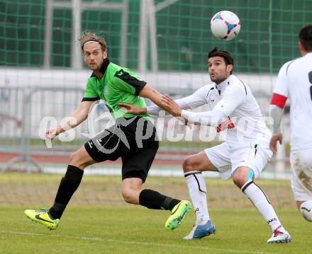 Fussball Regionalliga. RZ Pellets WAC gegen Pasching. Jose Antonio Solano Moreno, (WAC),  Lukas Moessner (Pasching). Wolfsberg, am 20.4.2014.
Foto: Kuess
---
pressefotos, pressefotografie, kuess, qs, qspictures, sport, bild, bilder, bilddatenbank