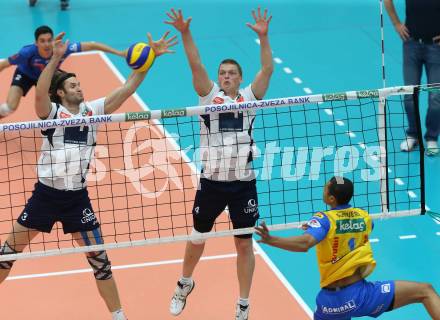 Volleyball Bundesliga. AVL Finalspiel. SK Aich/Dob gegen Hypo Tirol. Michal Rak, Janis Peda (Tirol). Bleiburg, 19.4.2014.
Foto: Kuess 
---
pressefotos, pressefotografie, kuess, qs, qspictures, sport, bild, bilder, bilddatenbank