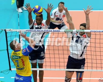 Volleyball Bundesliga. AVL Finalspiel. SK Aich/Dob gegen Hypo Tirol. Ronald Andres Jimenez Zamora, Michal Rak, (Tirol). Bleiburg, 19.4.2014.
Foto: Kuess 
---
pressefotos, pressefotografie, kuess, qs, qspictures, sport, bild, bilder, bilddatenbank