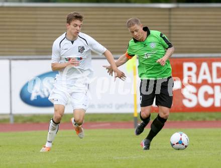 Fussball Regionalliga. RZ Pellets WAC gegen Pasching. Maximilian Ritscher,  (WAC), Daniel Sobkova (Pasching). Wolfsberg, am 20.4.2014.
Foto: Kuess
---
pressefotos, pressefotografie, kuess, qs, qspictures, sport, bild, bilder, bilddatenbank