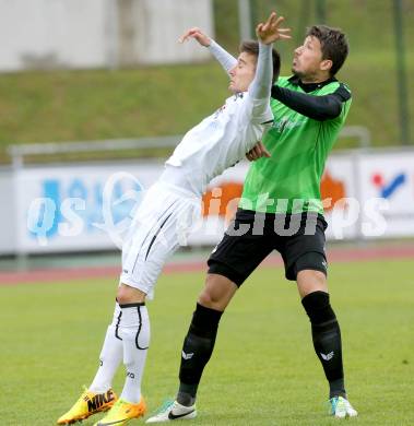 Fussball Regionalliga. RZ Pellets WAC gegen Pasching. Hrvoje Jakovljevic, (WAC), Marko Dusak  (Pasching). Wolfsberg, am 20.4.2014.
Foto: Kuess
---
pressefotos, pressefotografie, kuess, qs, qspictures, sport, bild, bilder, bilddatenbank