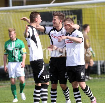 Fussball. Unterliga Ost. Kuehnsdorf gegen St. Stefan. Torjubel Nico Hrstic, Marcel Guenther Kuster, Robert Matic (Kuehnsdorf). Kuehnsdorf, 26. 4.2014.
Foto: Kuess
---
pressefotos, pressefotografie, kuess, qs, qspictures, sport, bild, bilder, bilddatenbank
